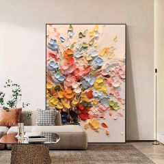 客厅装饰画肌理感挂画花卉沙发后背景画高级感落地画大气玄关壁画