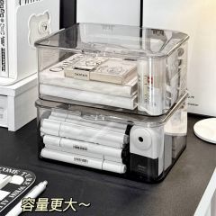 高透亚克力桌面收纳盒翻盖式防尘整理盒卧室宿舍办公室带盖收纳筐