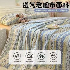 加厚老粗布床单简约条纹家用双人可机水洗学生宿舍亲肤床单三件套